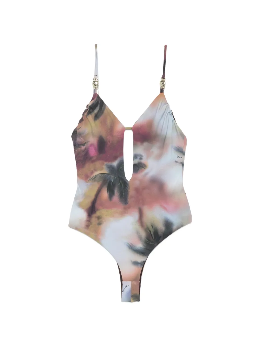 Patrizia Pepe palm-print cut-out swimsuit - Braun