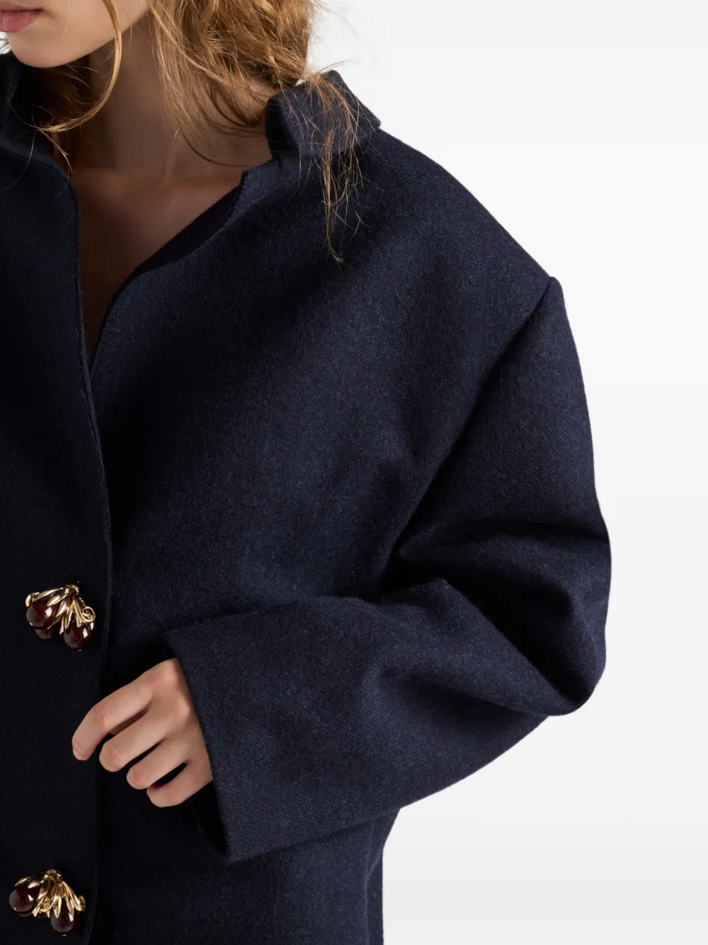 Prada Shetland wollen jas met sierknopen Blauw