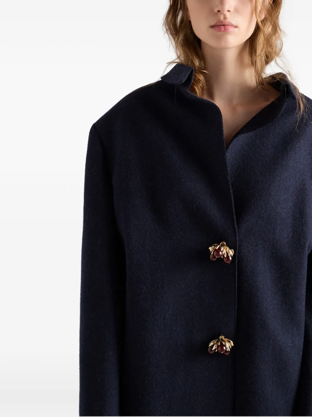 Prada Shetland Wool Jacket With Jewel Buttons | Blue | FARFETCH CZ
