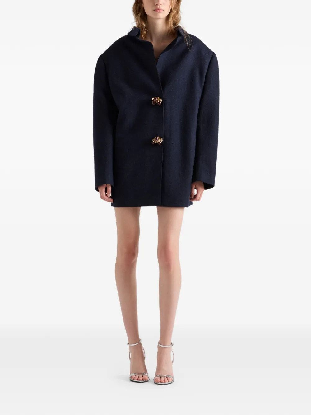 Prada Shetland wollen jas met sierknopen Blauw