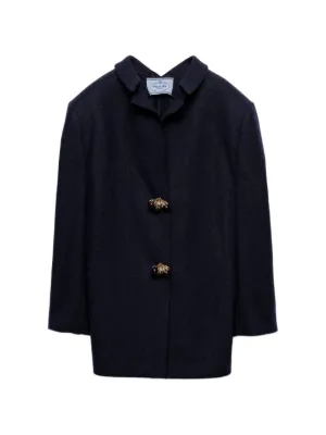 Prada デタッチャブルカラーダブルコート | ブルー | FARFETCH JP