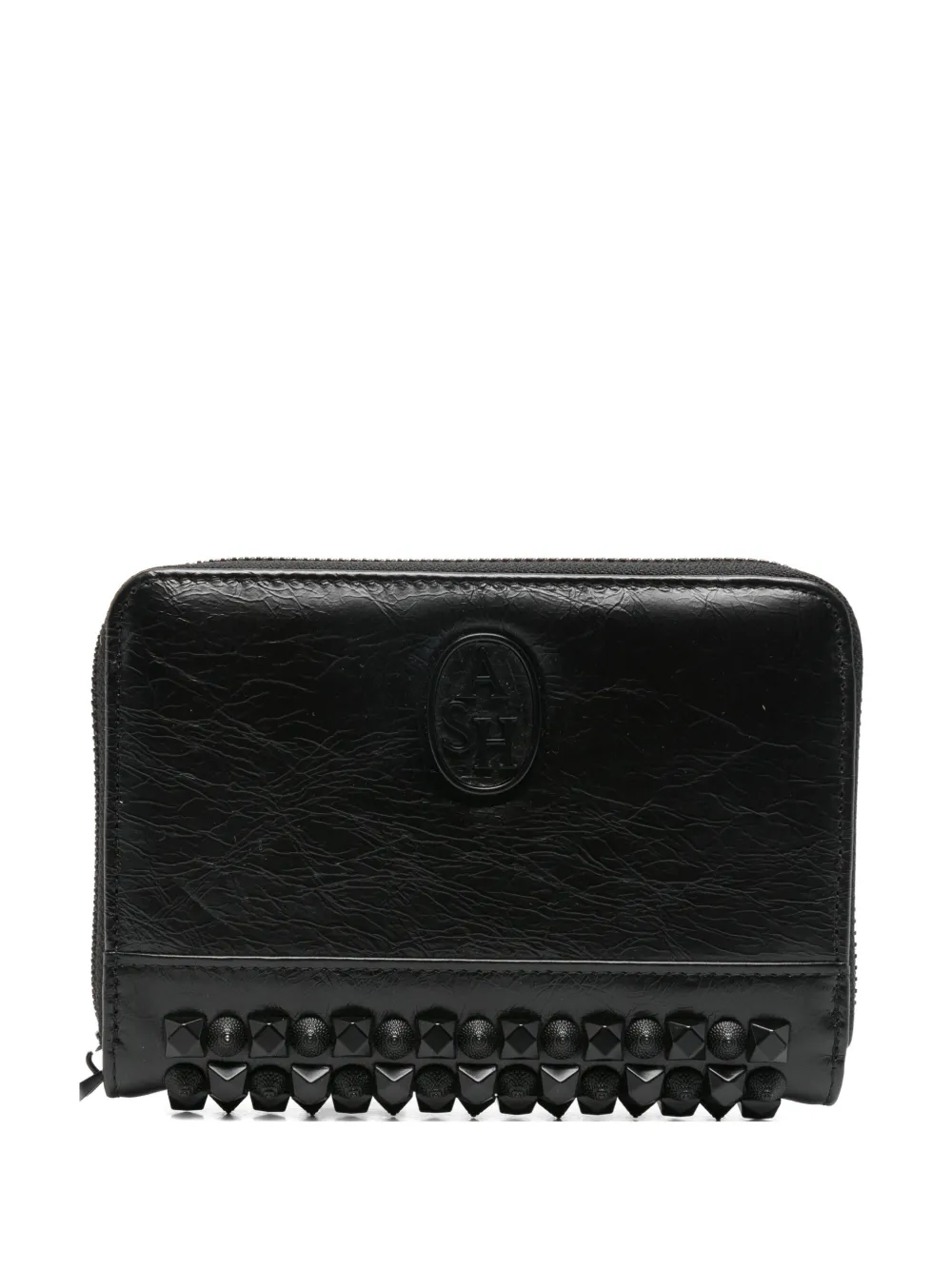 Ash stud-embellished crinkled-leather wallet - Nero