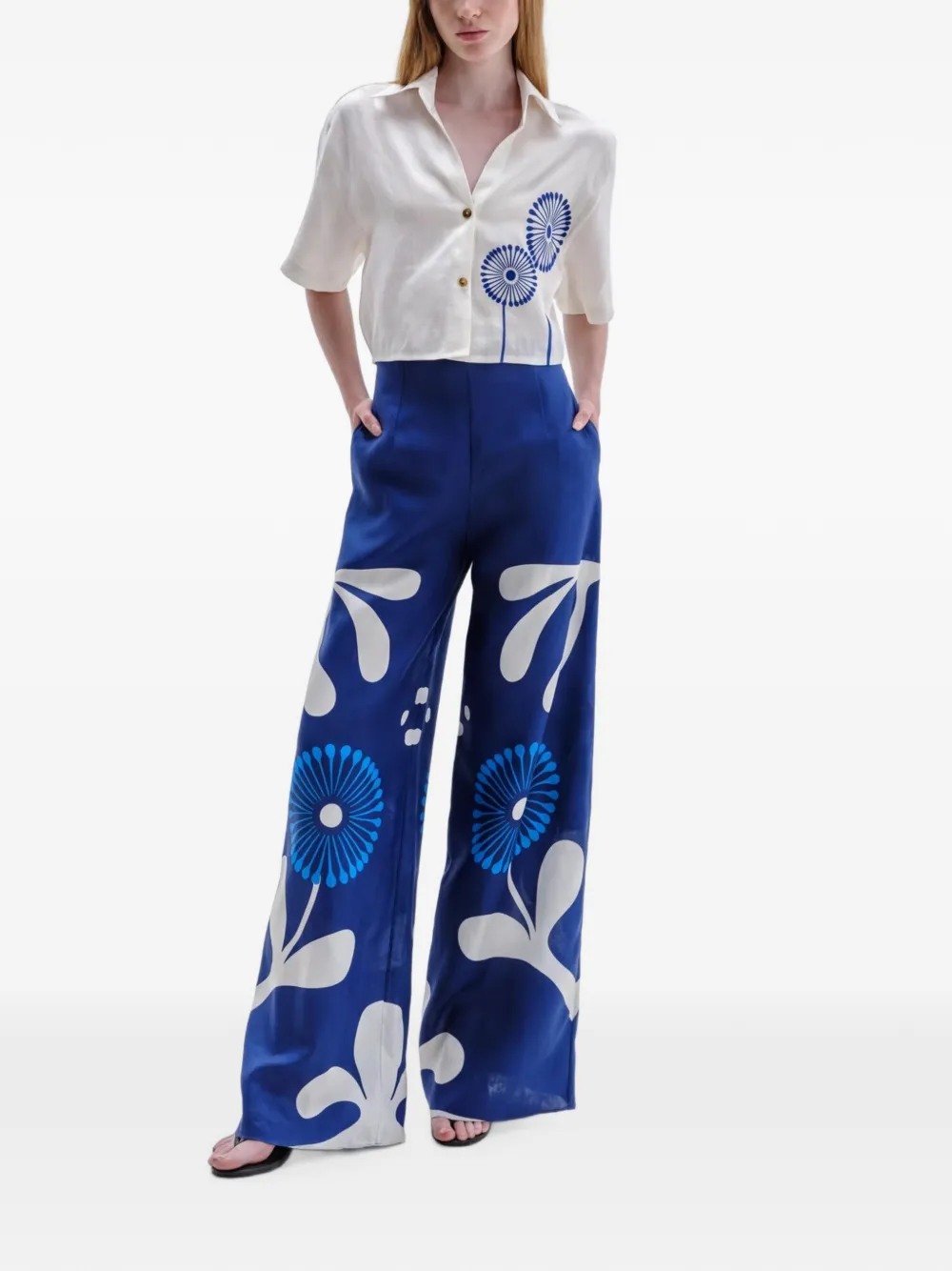 Cala de la Cruz Manaos linnen blouse met bloemenprint Wit