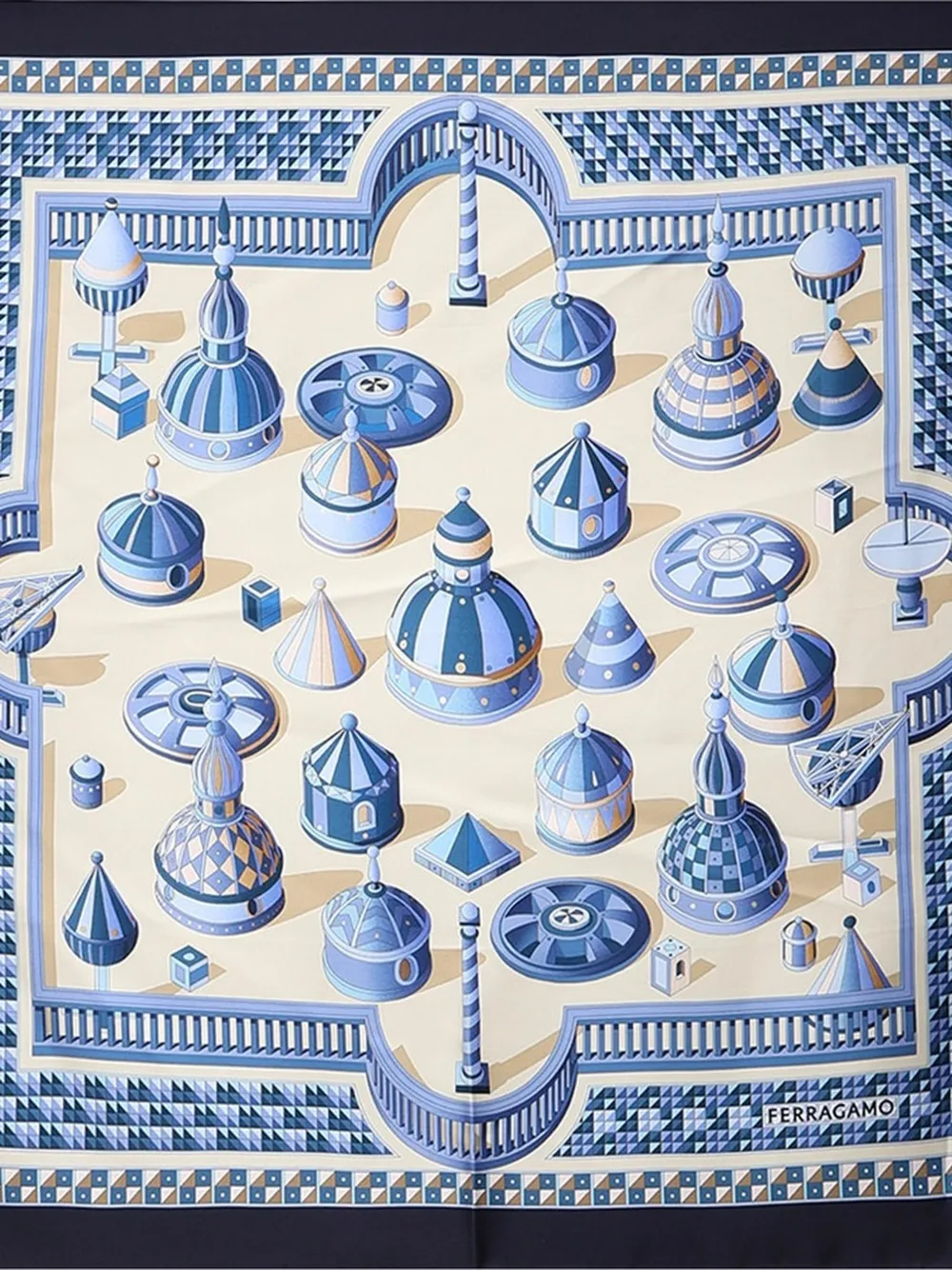 Ferragamo architectural-print silk scarf - Blu