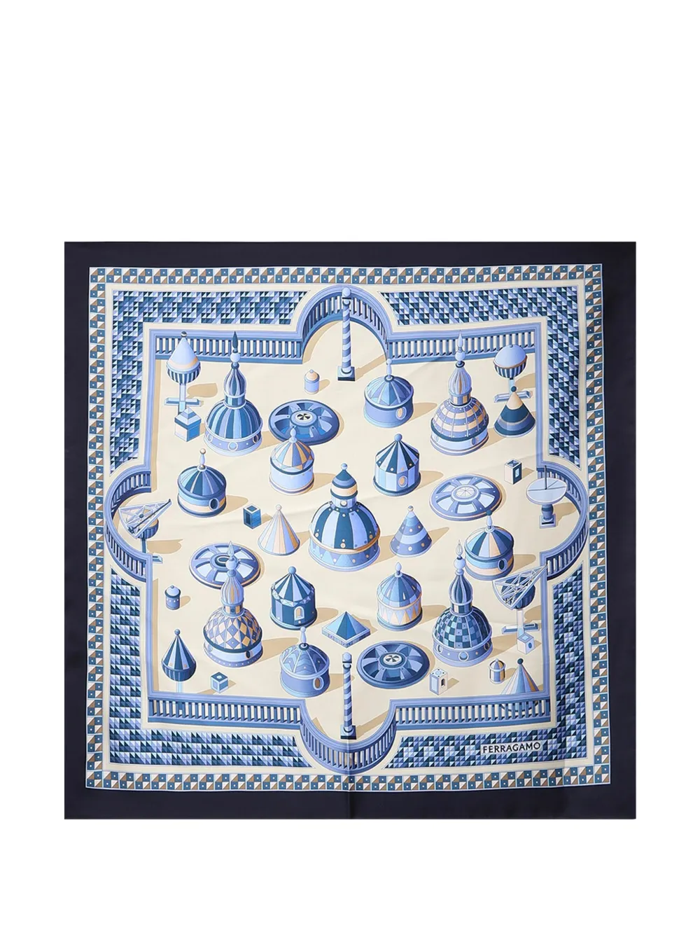 Ferragamo architectural-print silk scarf - Blue