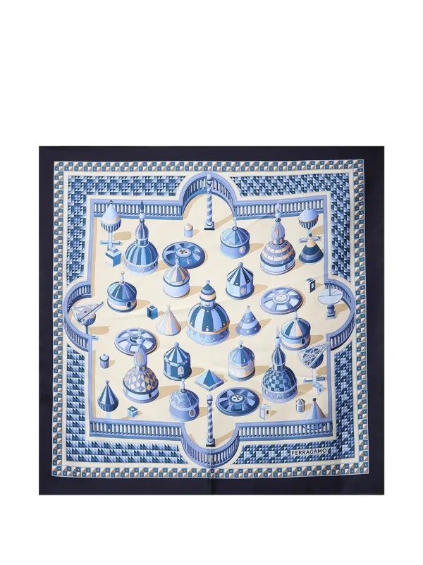 Ferragamo Architectural-print Silk Scarf in Blue