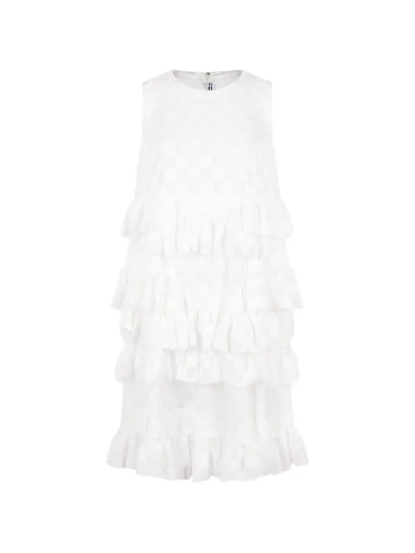 Comme des Garçons Check-pattern Ruffled Mini Dress in White