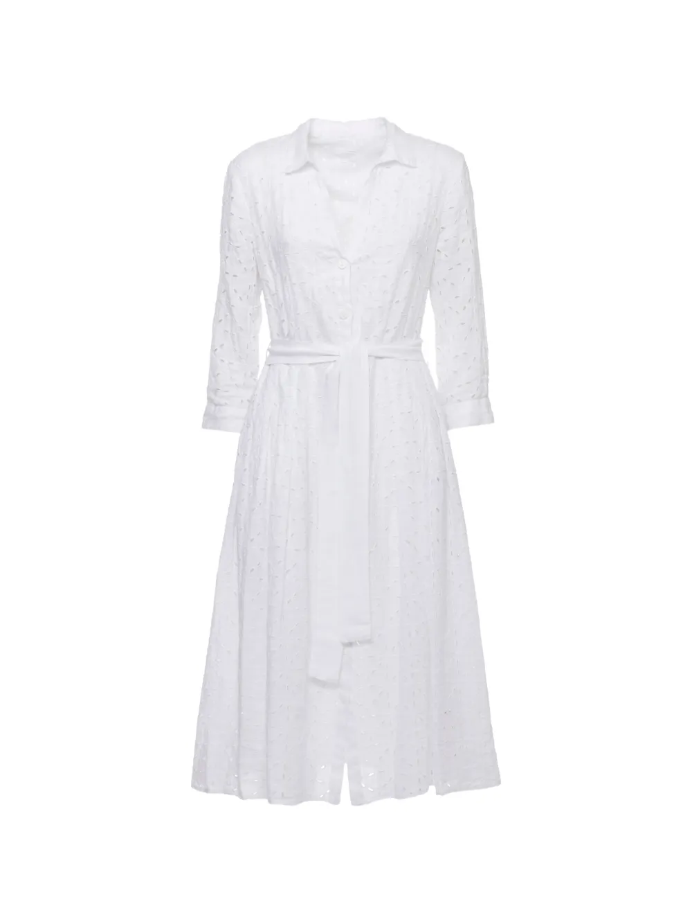 120% Lino broderie-anglaise belted dress - White