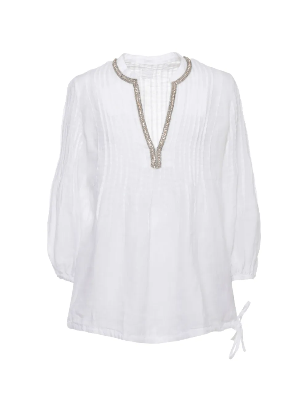 120% Lino crystal-embellished pleated shirt - Bianco
