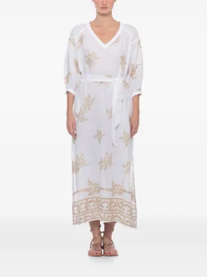 knee length dresses for ladies PINK LINEN DRESS WITH FRILLS main image 0