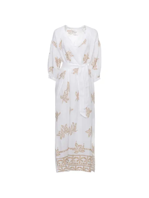 120% Lino vestido con bordado floral