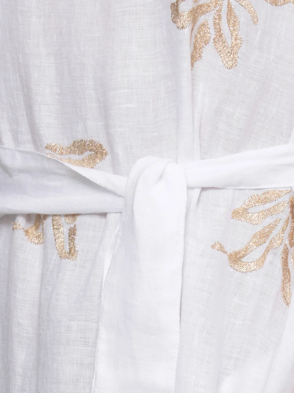 120% Lino Midi-jurk met geborduurde bloemen Wit