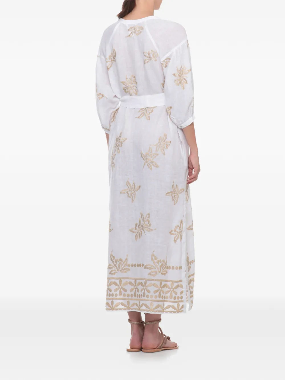 120% Lino Midi-jurk met geborduurde bloemen Wit