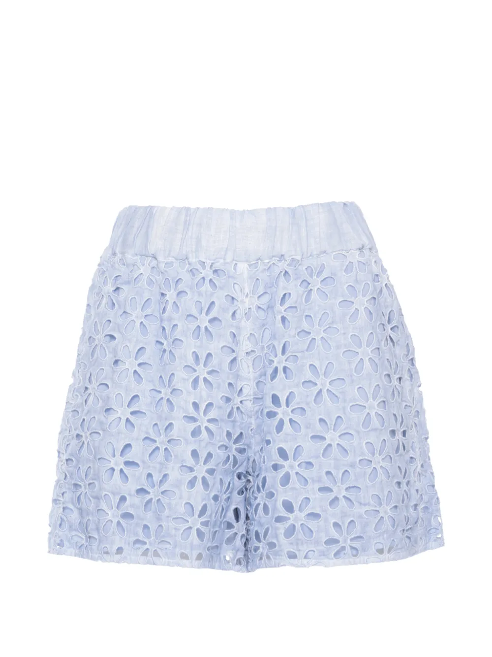 120% Lino floral-broderie shorts - Blau