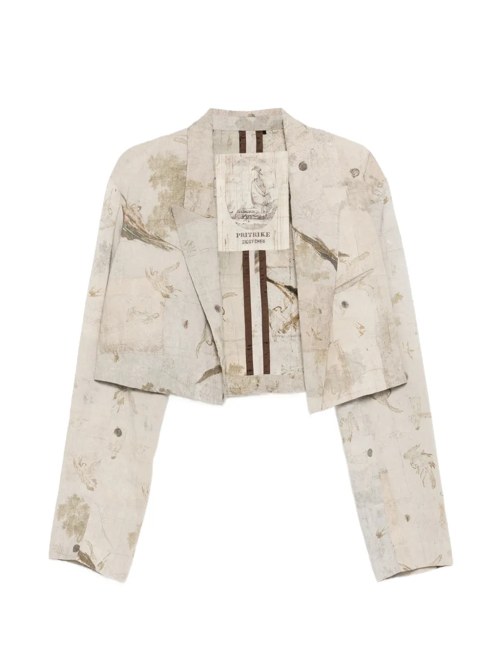 Ziggy Chen cropped print-design jacket - Toni neutri