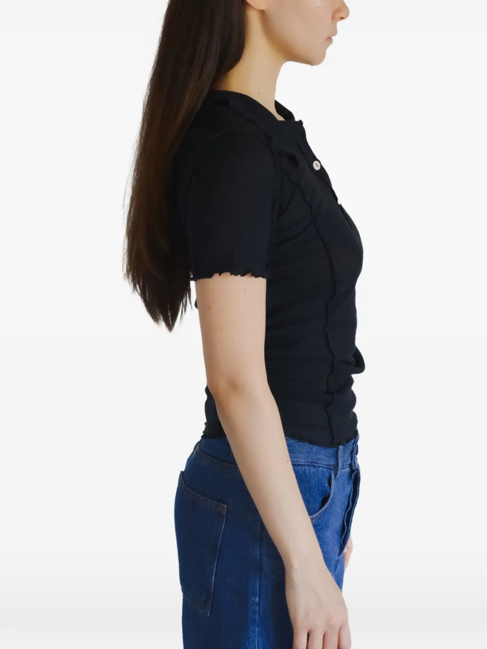 Baserange Omato ribgebreid polo T-shirt Zwart