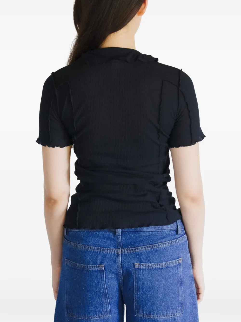 Baserange Omato ribgebreid polo T-shirt Zwart
