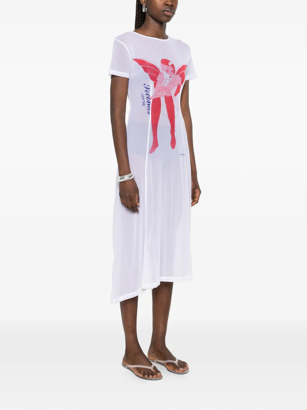 OUR LEGACY Mesh midi-jurk met print Wit