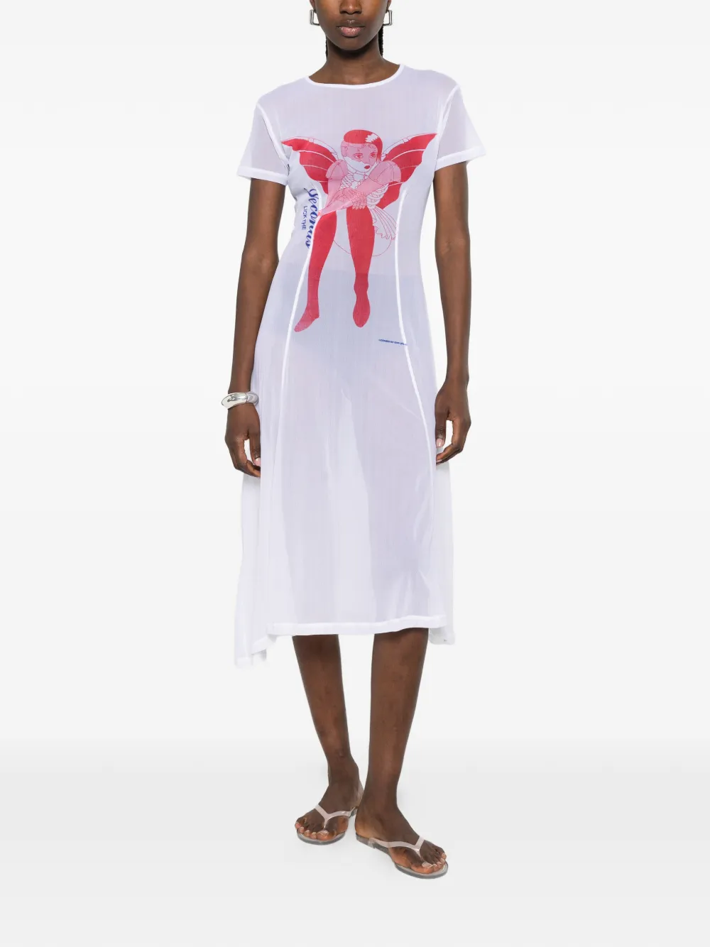 OUR LEGACY Mesh midi-jurk met print Wit