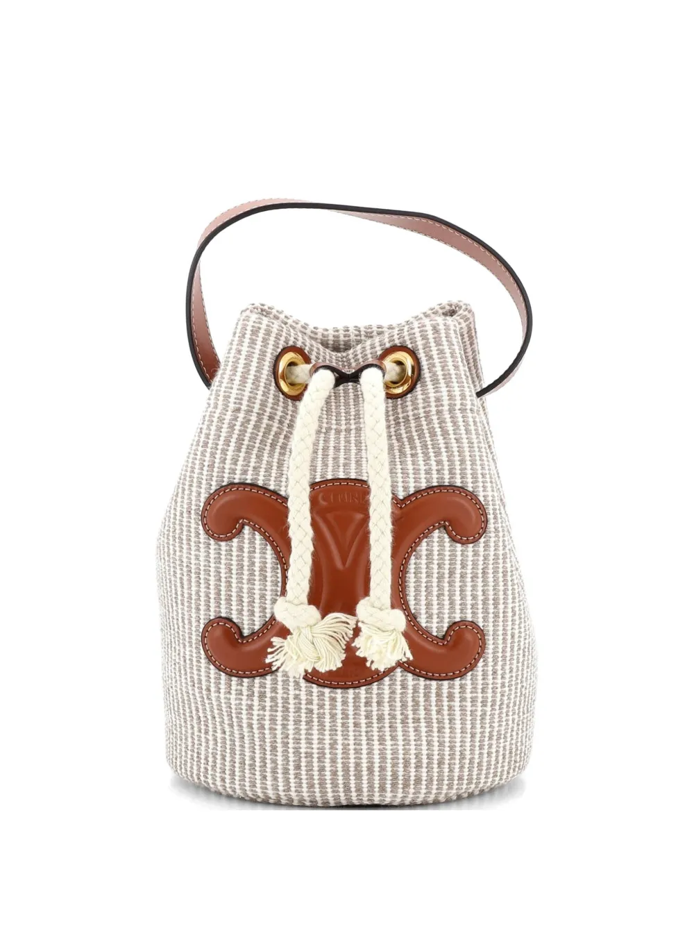 Celine Pre-Owned Triomphe Drawstring Canvas with Leather Teen bucket bag - Marrone