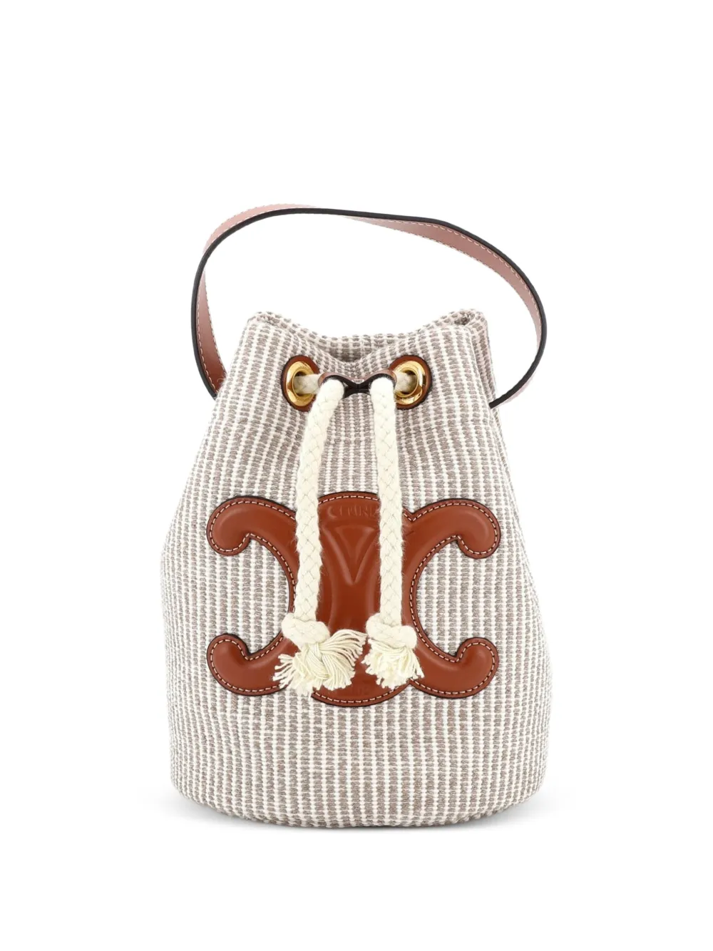 Celine Pre-Owned Triomphe Drawstring Canvas with Leather Teen bucket bag - Marrone