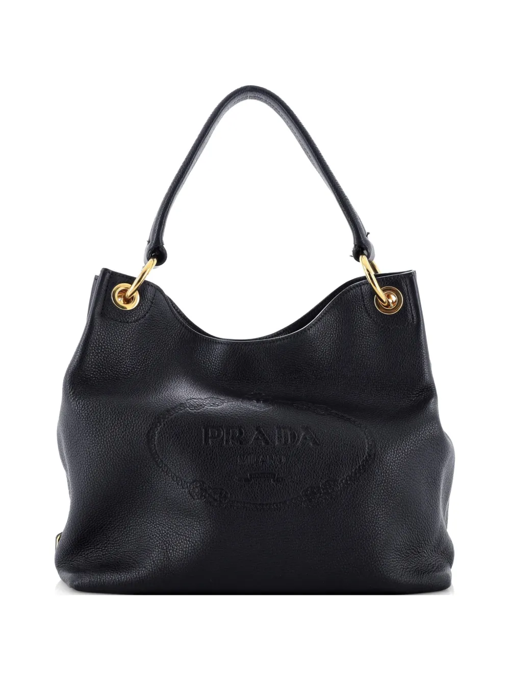 Prada Pre-Owned Logo Embossed Vitello Daino Medium hobo bag - Nero