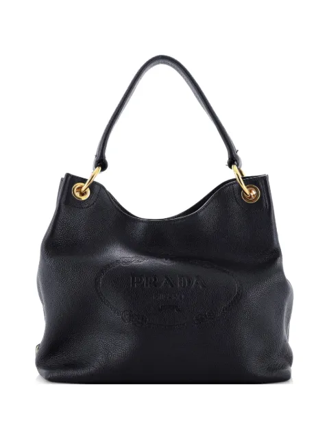 Prada Pre-Owned bolsa hobo Vitello Daino mediana con logo en relieve