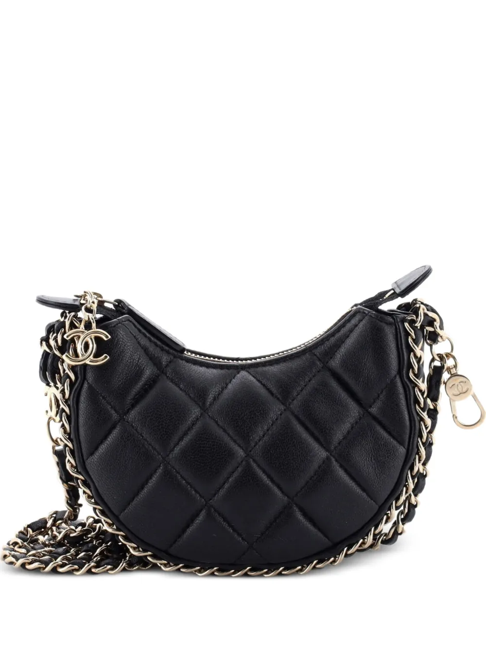 CHANEL Pre-Owned Chain Around Hook Quilted Lambskin Mini hobo bag - Nero