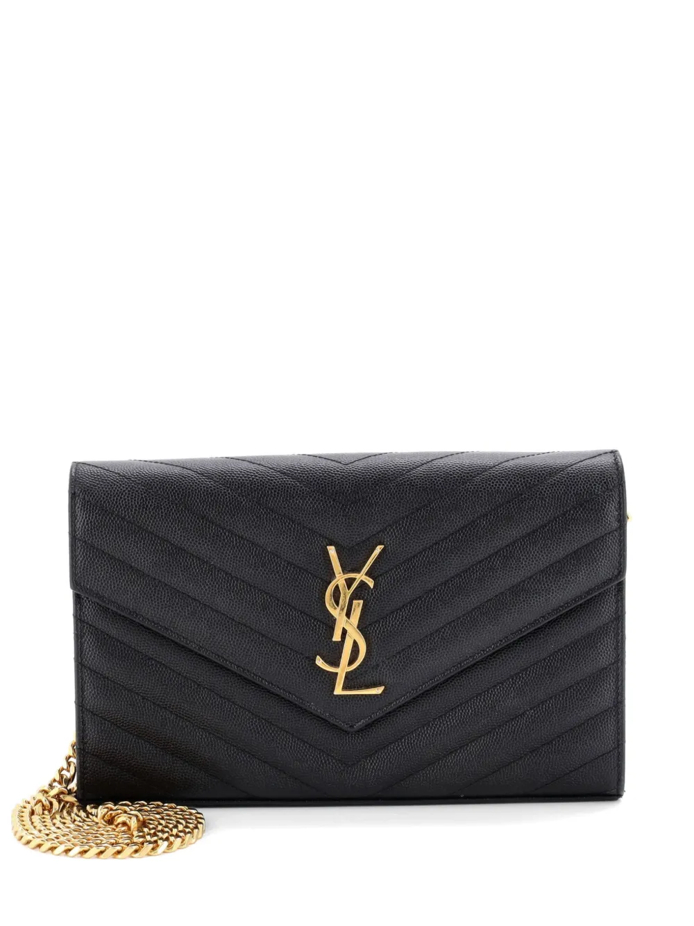 Saint Laurent Pre-Owned Borsa a tracolla Classic Monogram media in pelle matelassé con motivo chevron - Nero