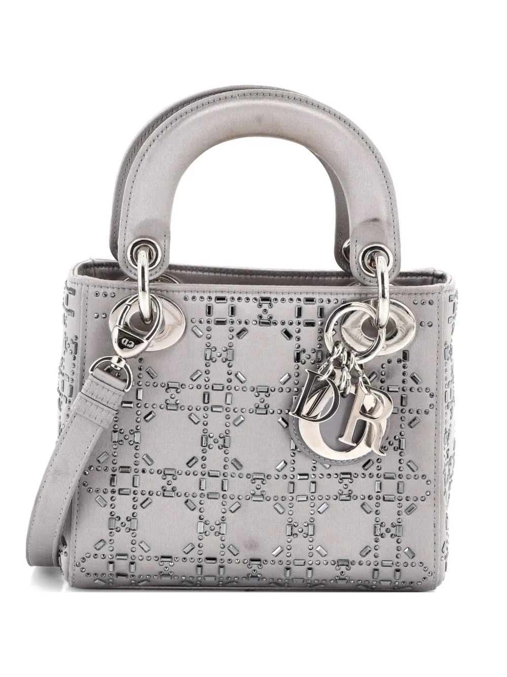 Christian Dior Pre-Owned Lady Dior Bag Crystal Embellished Cannage Quilt Satin Mini satchel - Grigio