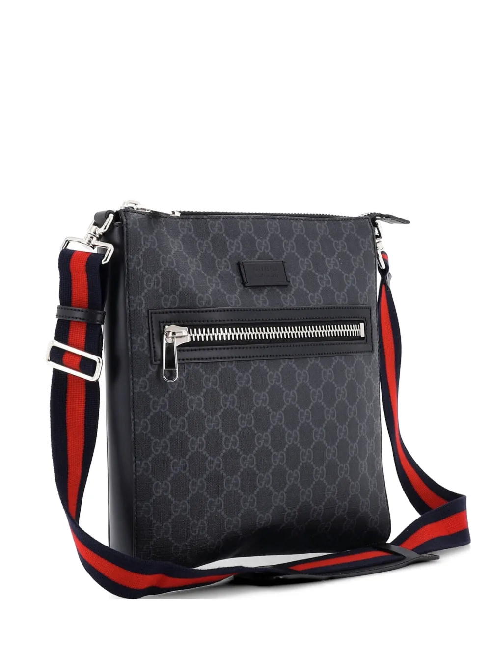 Gucci Pre-Owned Web Strap Front Zip Messenger Bag GG Coated Canvas Medium crossbody bag - Nero