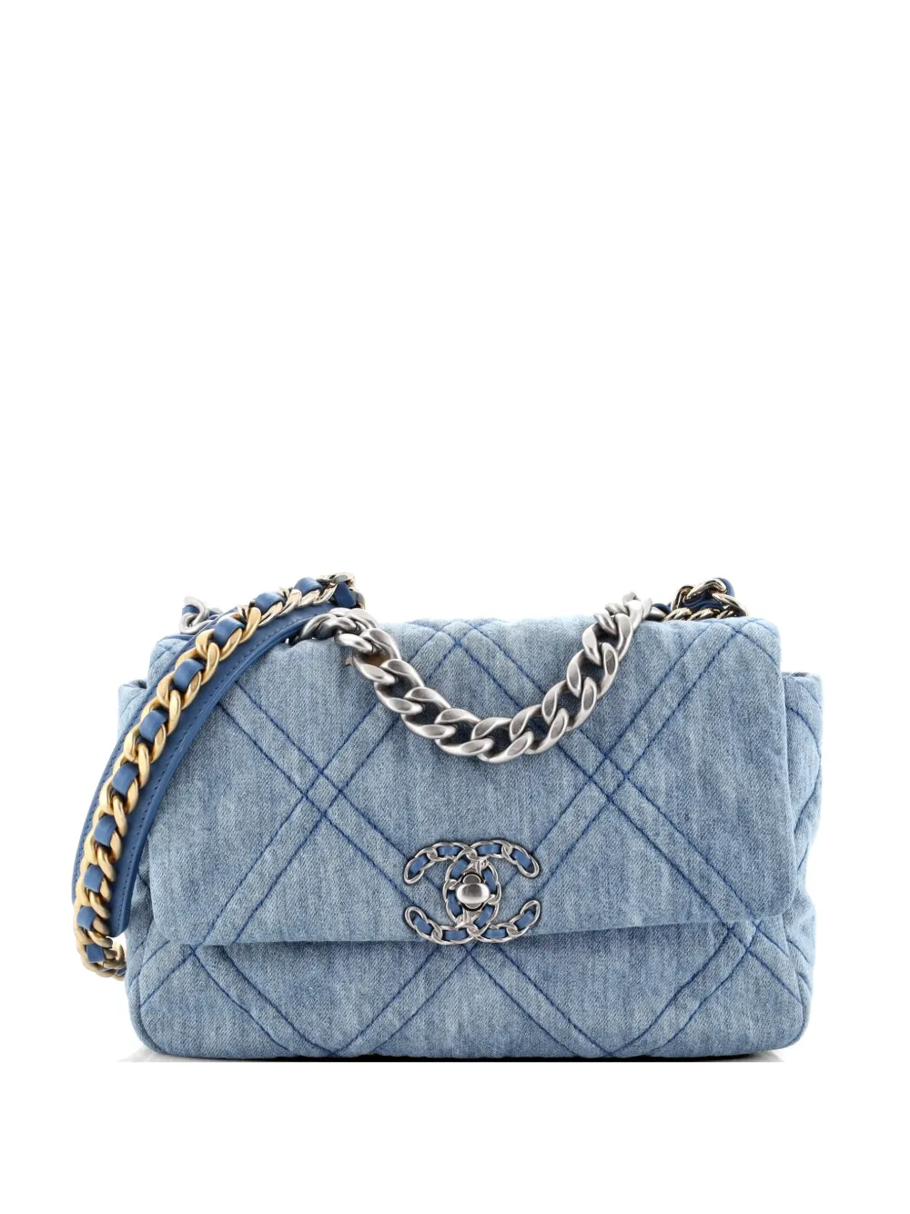 CHANEL Pre-Owned 19 Flap Bag Quilted Denim Medium shoulder bag - Blu