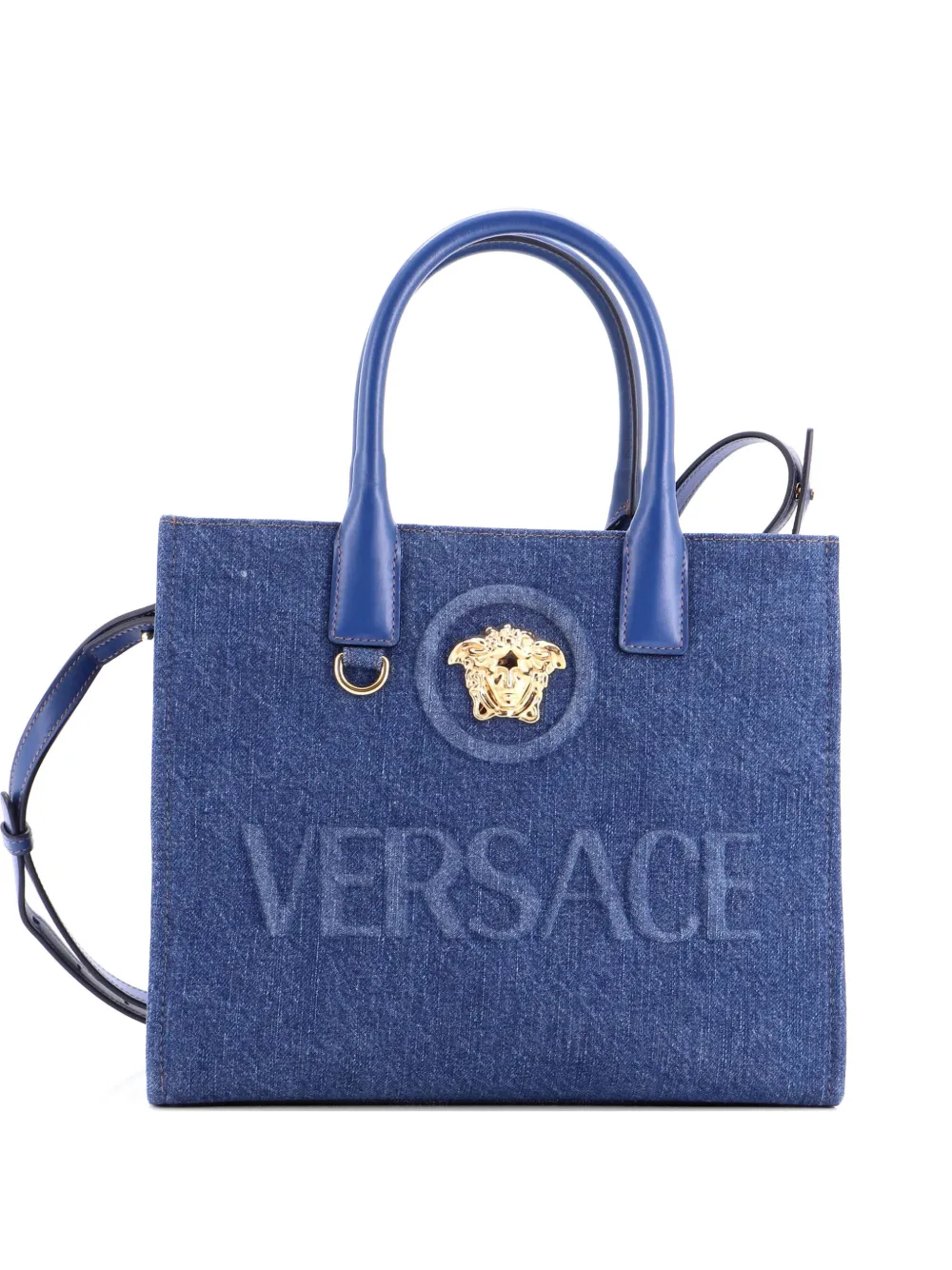 Versace Pre-Owned La Medusa Embossed Denim Small tote bag - Blu