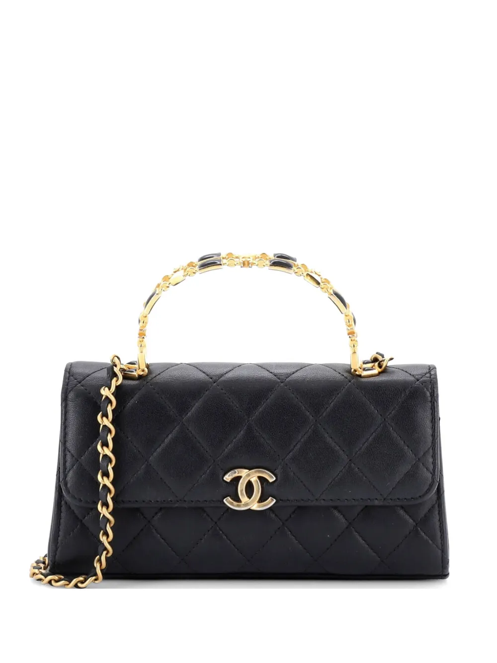 CHANEL Pre-Owned Top Handle Phone Holder with Chain Quilted Lambskin with Enamel crossbody bag - Nero