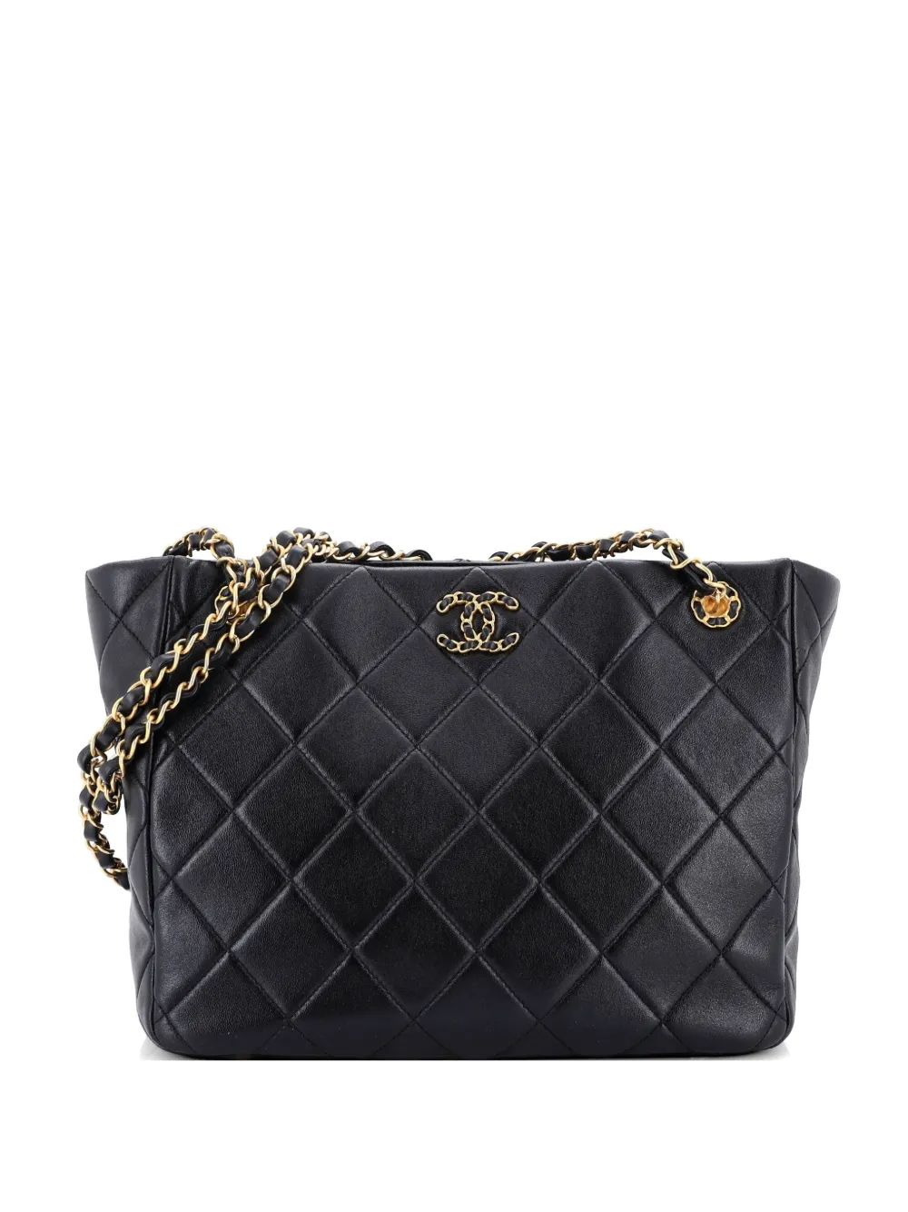 Pre-owned Chanel Chain Infinity Quilted Lambskin Medium Tote Bag In Black
