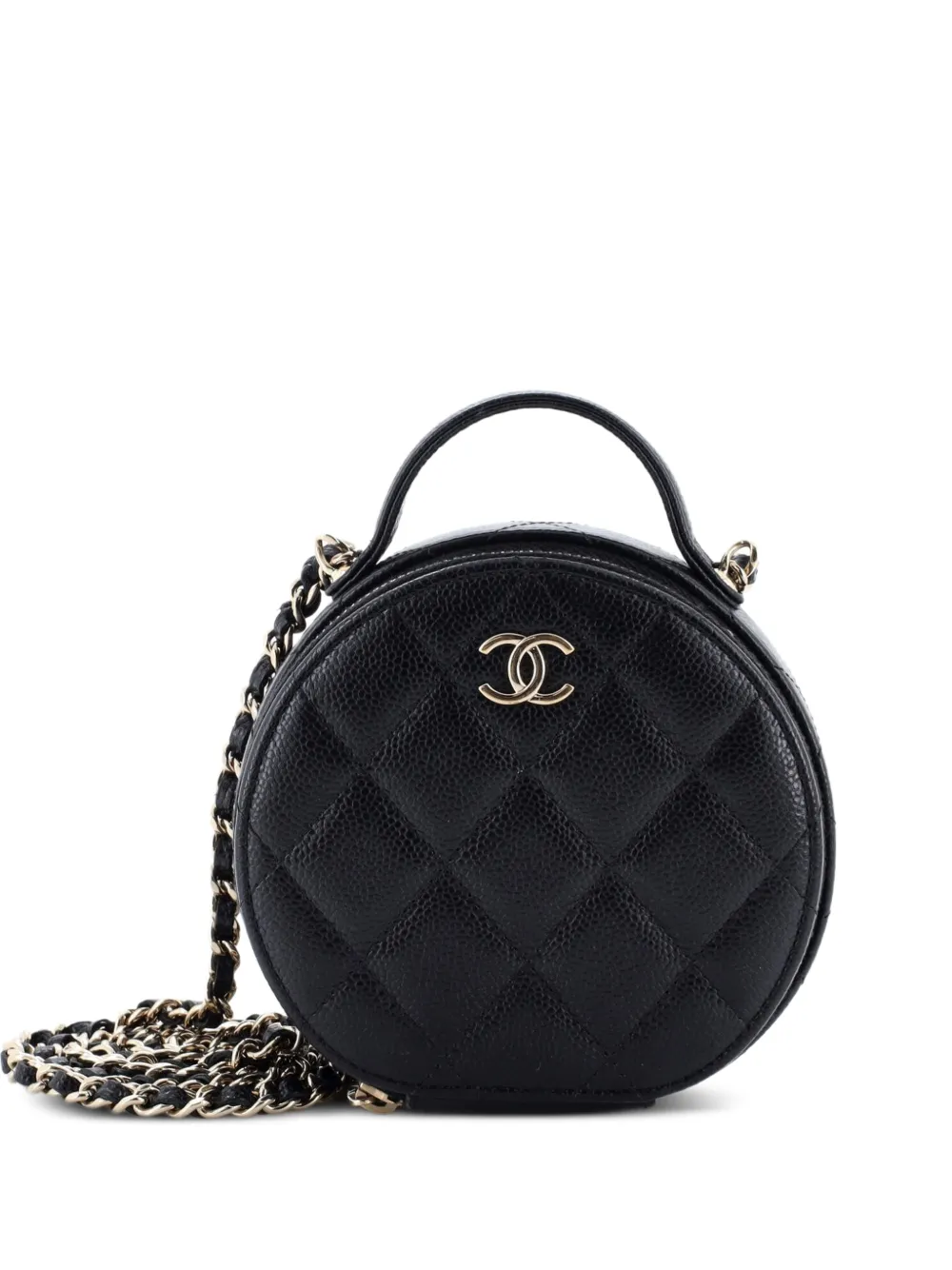 CHANEL Pre-Owned Handle with Care Round Vanity Case with Chain Quilted Caviar Small crossbody bag - Nero