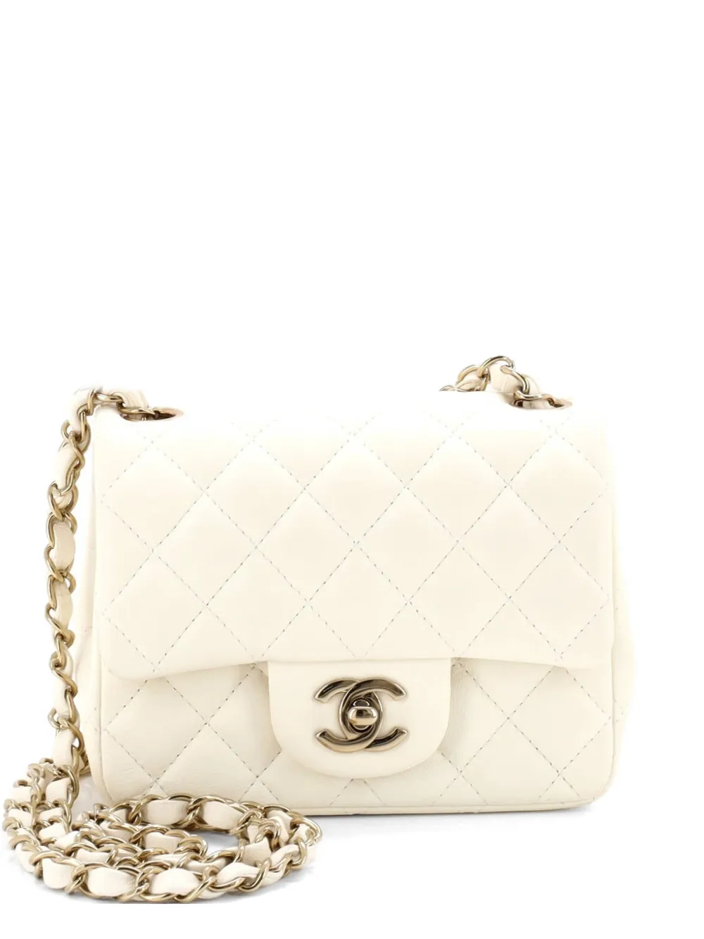 CHANEL Pre-Owned Square Classic Single Flap Bag Quilted Lambskin Mini crossbody bag - Bianco