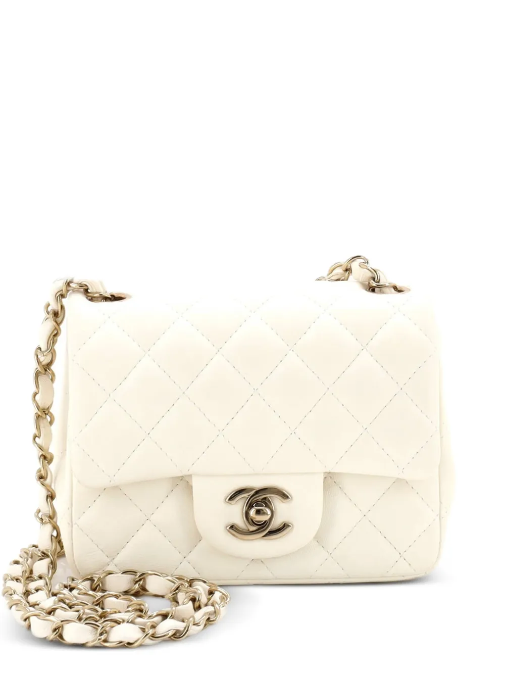CHANEL Pre-Owned Square Classic Single Flap Bag Quilted Lambskin Mini crossbody bag - Bianco