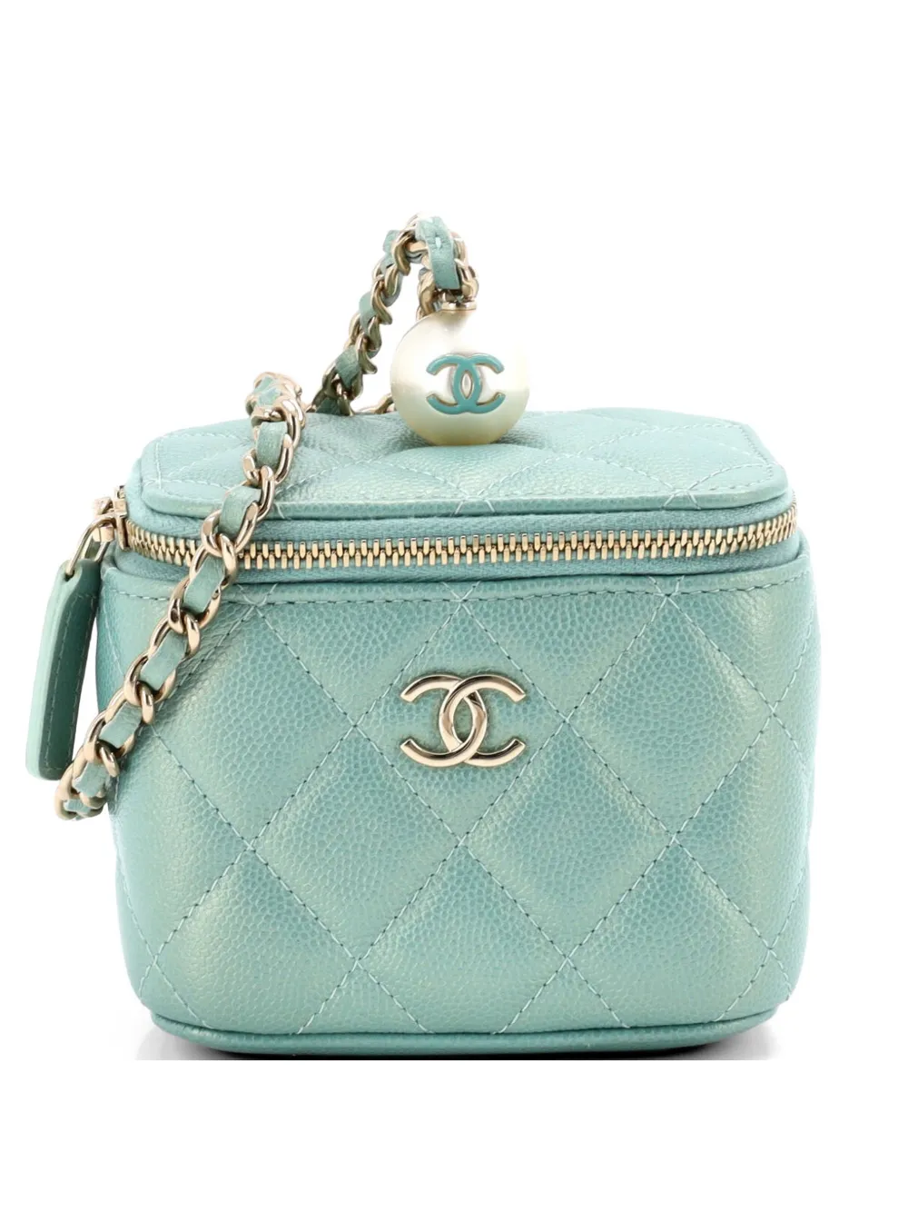 CHANEL Pre-Owned Classic Pearl Vanity Case with Chain Quilted Caviar Mini clutch bag - Verde