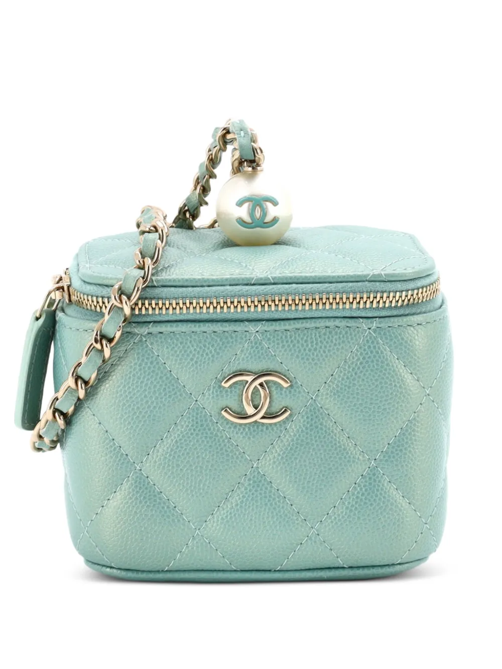 CHANEL Pre-Owned Classic Pearl Vanity Case with Chain Quilted Caviar Mini clutch bag - Verde