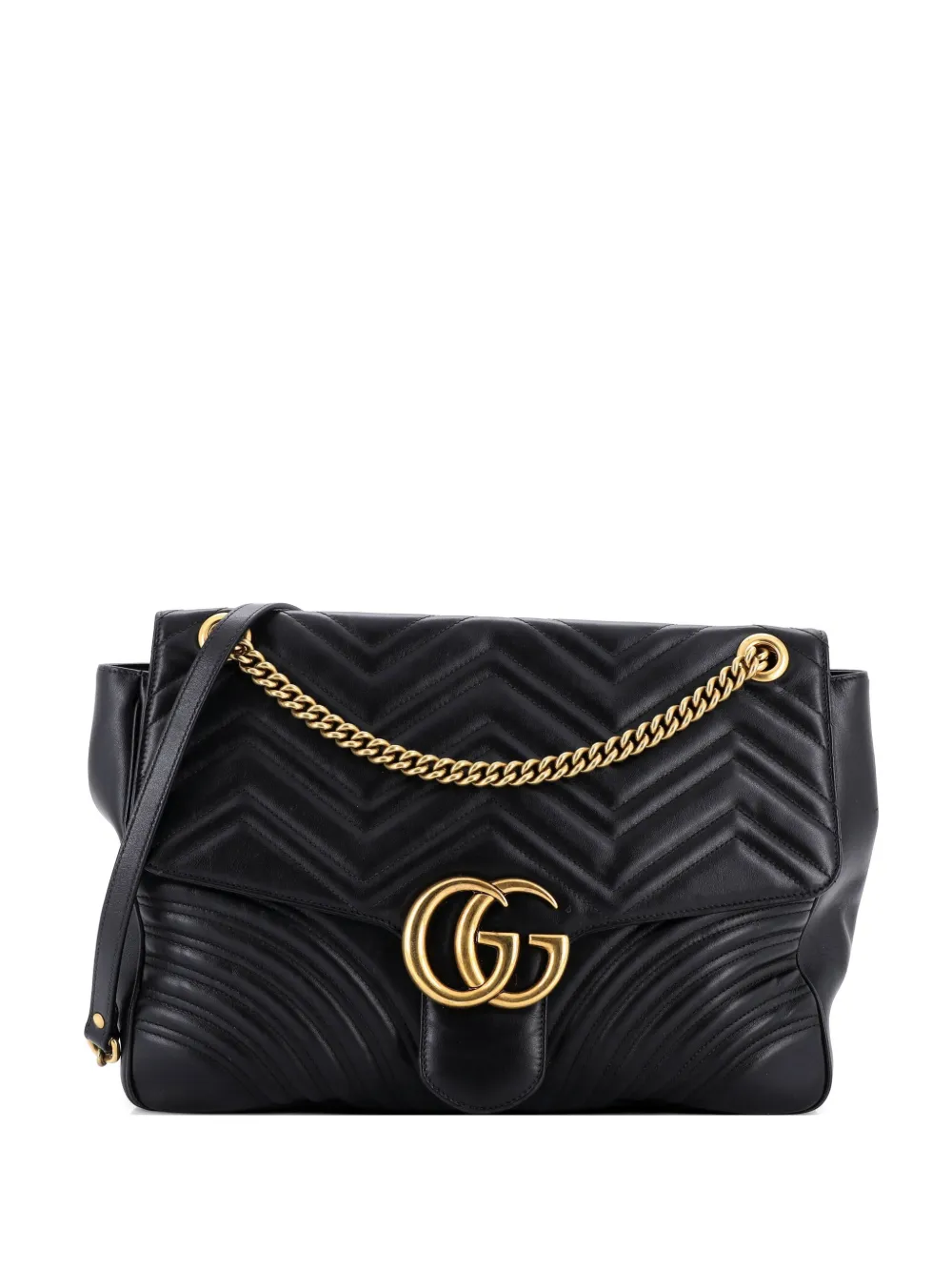 Gucci Pre-Owned Borsa a spalla GG Marmont grande in pelle matelassé con battente - Nero