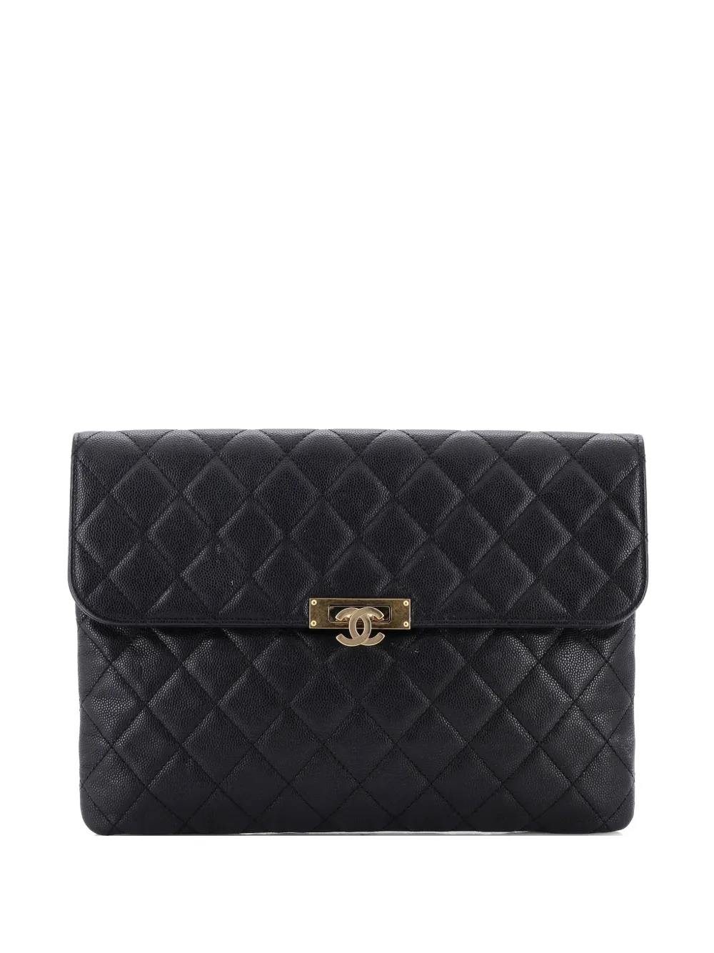 CHANEL Pre-Owned Golden Class O Case Quilted Caviar Medium clutch bag - Nero