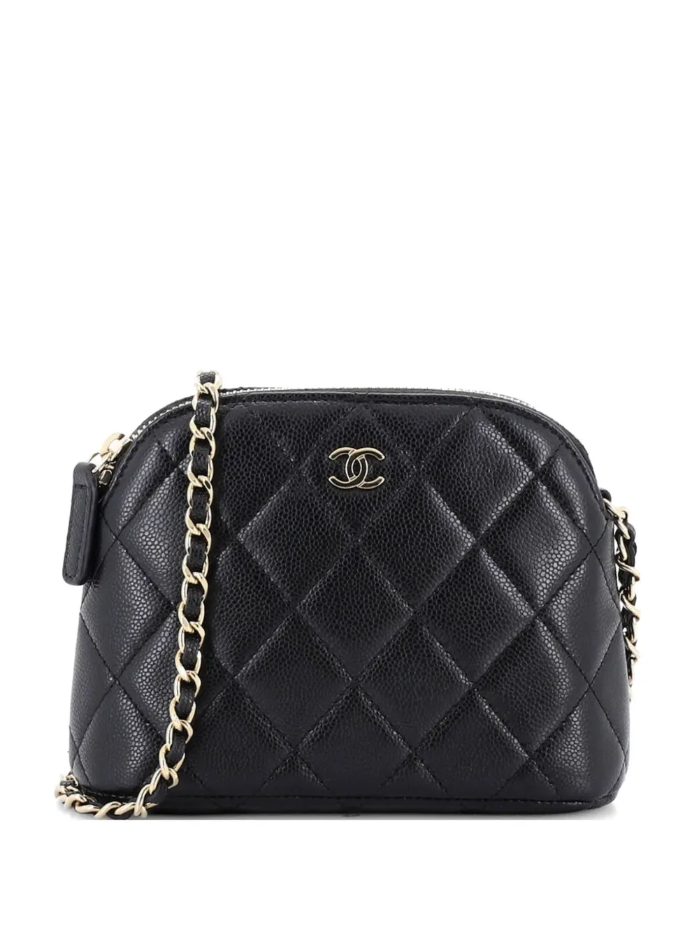 CHANEL Pre-Owned CC Dome Zip Clutch with Chain Quilted Caviar Mini crossbody bag - Nero