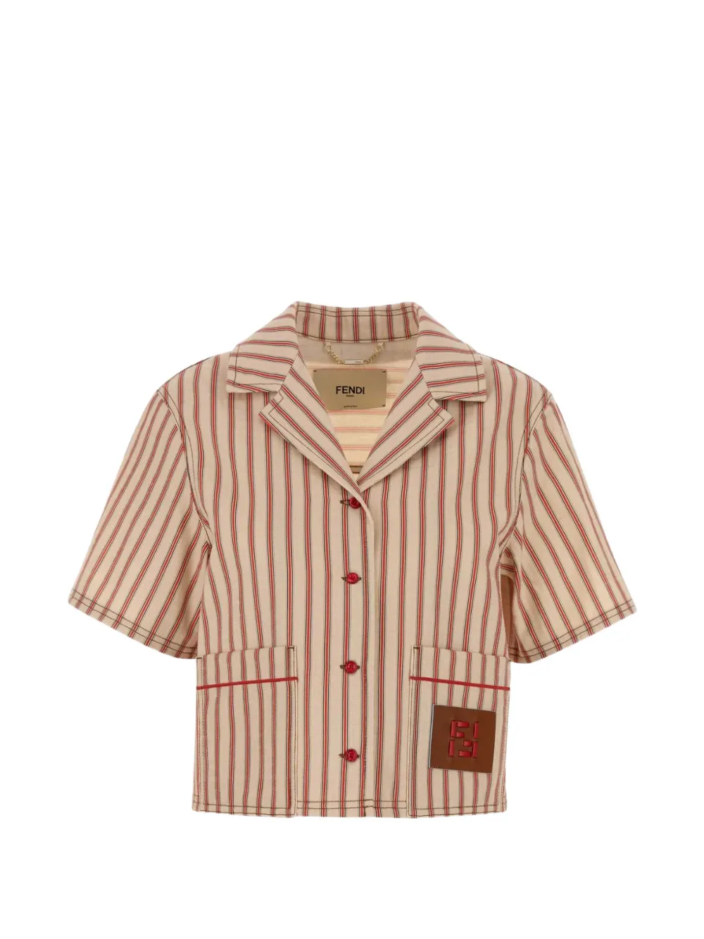 FENDI striped embroidered denim shirt - Neutrals