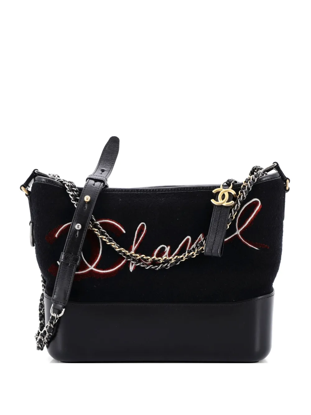 CHANEL Pre-Owned Paris-Hamburg Gabrielle Embroidered Wool and Calfskin Medium hobo bag - Nero