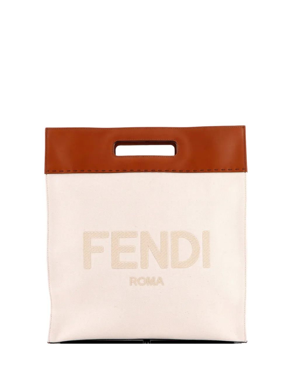 Fendi Pre-Owned North South Logo Cutout Handle Shopper Canvas with Leather tote bag - Toni neutri