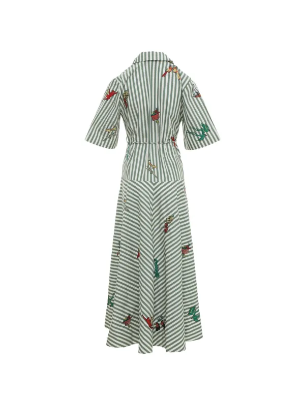 alemais embroidered shirt dress ALEMAIS Embroidered Striped Shirt Dress | Green