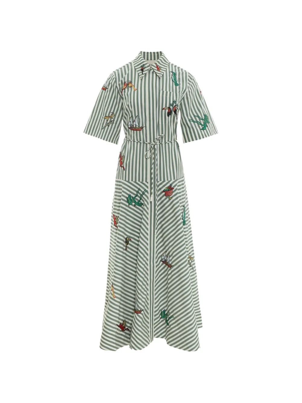 ALEMAIS embroidered striped shirt dress - Verde