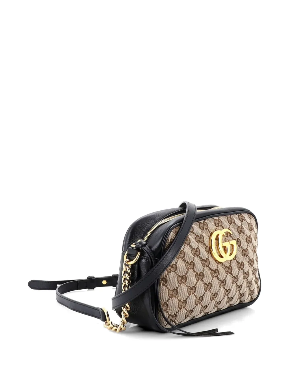  Gucci Pre-owned Gg Marmont Shoulder Bag Diagonal Quilted Gg Canvas With Leather Small Crossbody Bag - Noir 