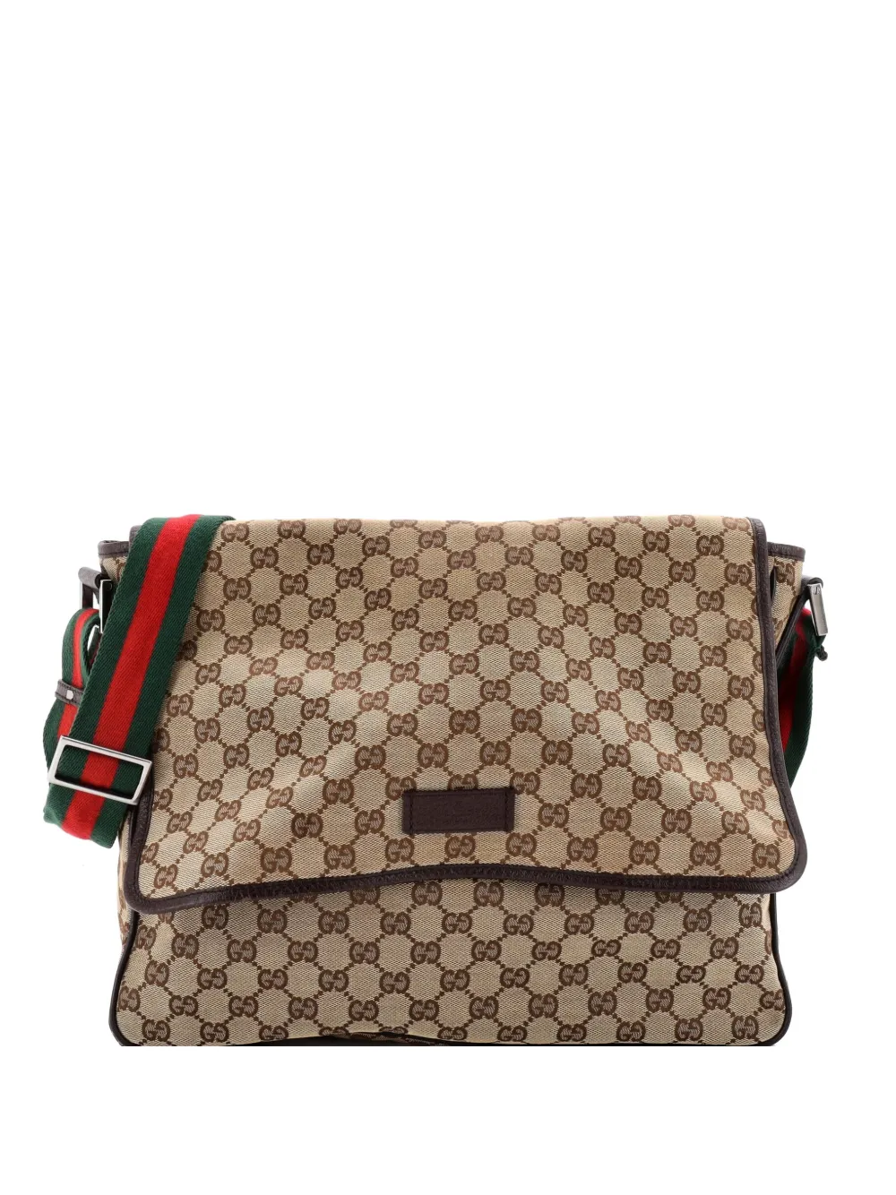 Gucci Pre-Owned Web Strap Flap Messenger GG Canvas Medium crossbody bag - Marrone